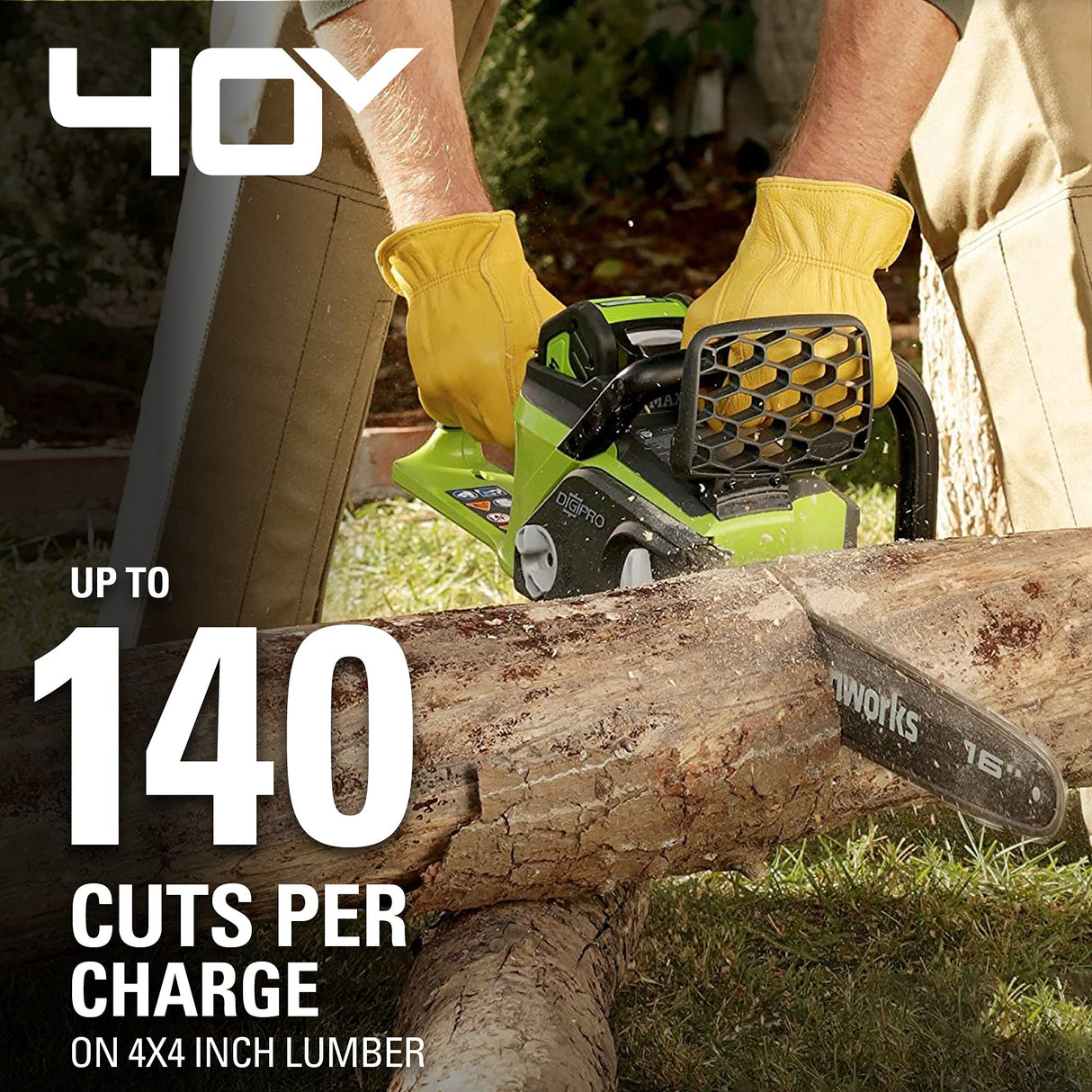 Greenworks 40V 16" Brushless Cordless Chainsaw (Great For Tree Felling, Limbing, Pruning, and Firewood / 75+ Compatible Tools), 4.0Ah Battery and Greenworks
