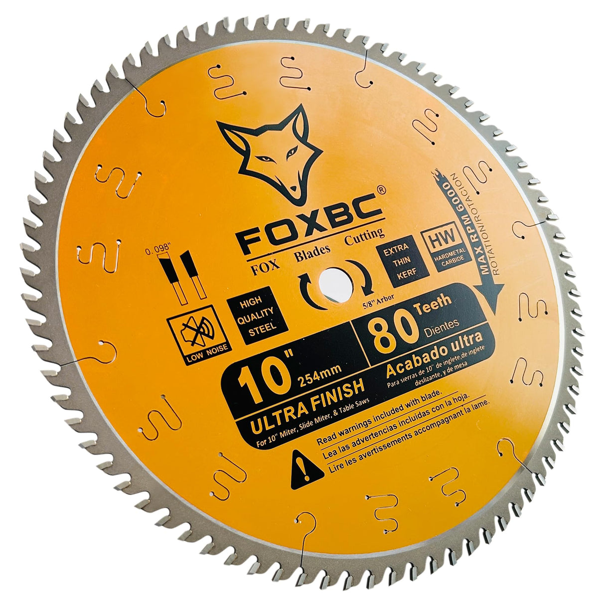 FOXBC 10-Inch Table Saw Blade, 80-Tooth, Ultra Finish Wood Cutting, 5/8-Inch Arbor FOXBC