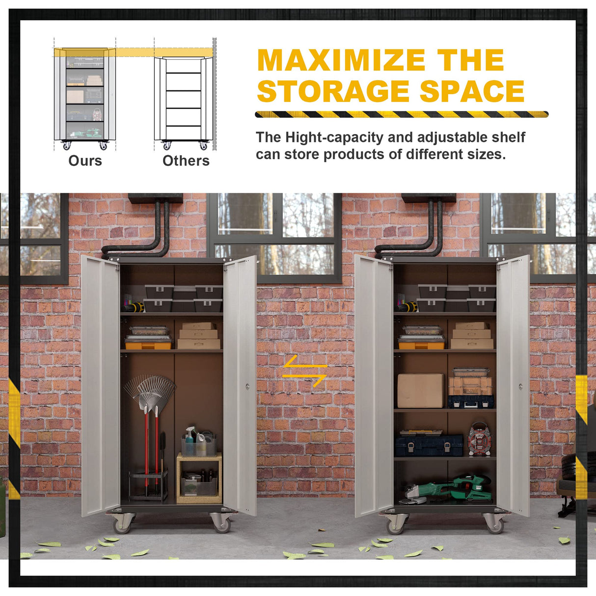 SUXXAN 71" Tall Metal Storage Cabinets with Doors and 4 Adjustable Shelves, Lockable Rolling Cabinet Silver&Black,Home Office Metal Utility Cabinet SUXXAN