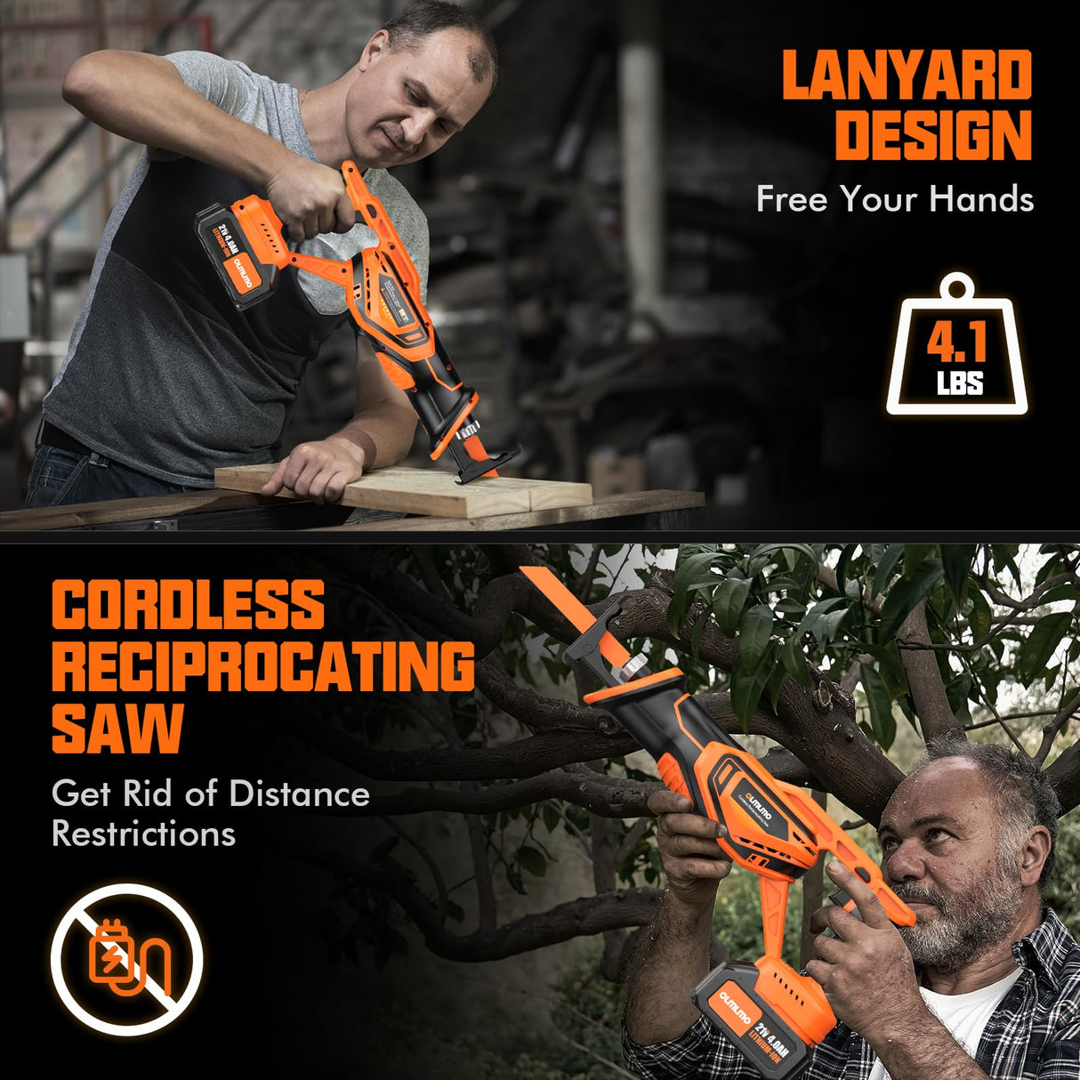 Reciprocating Saw Cordless, Brushless Cordless Reciprocating Saw with 21V 8000mAh Battery, 3000SPM 28mm Reciprocating Stroke, 8 Saw Tool-Free Blade olmlmo