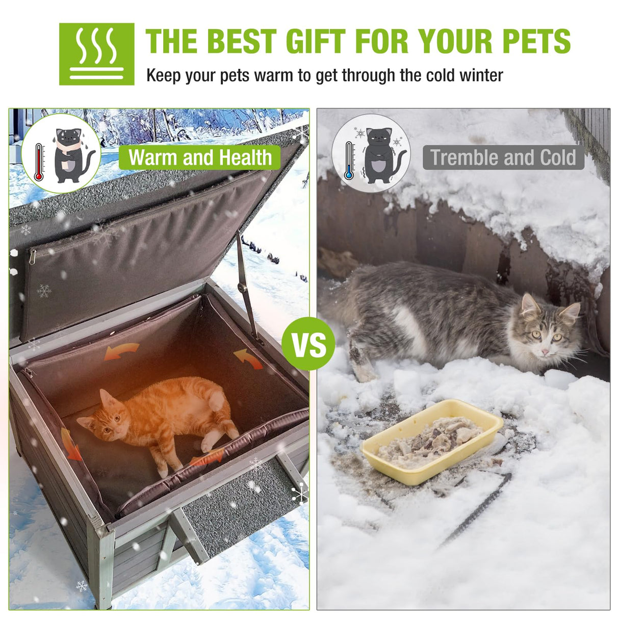 Outdoor Cat House with Insulated Liner Weatherproof Feral Cat Shelter for Winter GUTINNEEN