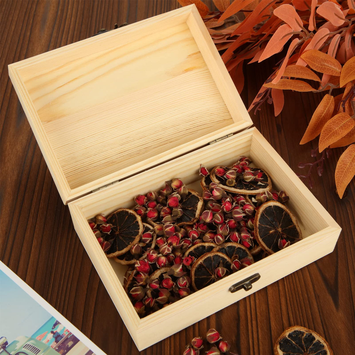 DAJAVE 4 Pack Unfinished Wooden Box, Wooden Box with Hinged Lid, Small Bulk Wood Boxes for Crafts, DIY, Arts Hobbies and Home Storage(7x5x2 Inch) DAJAVE