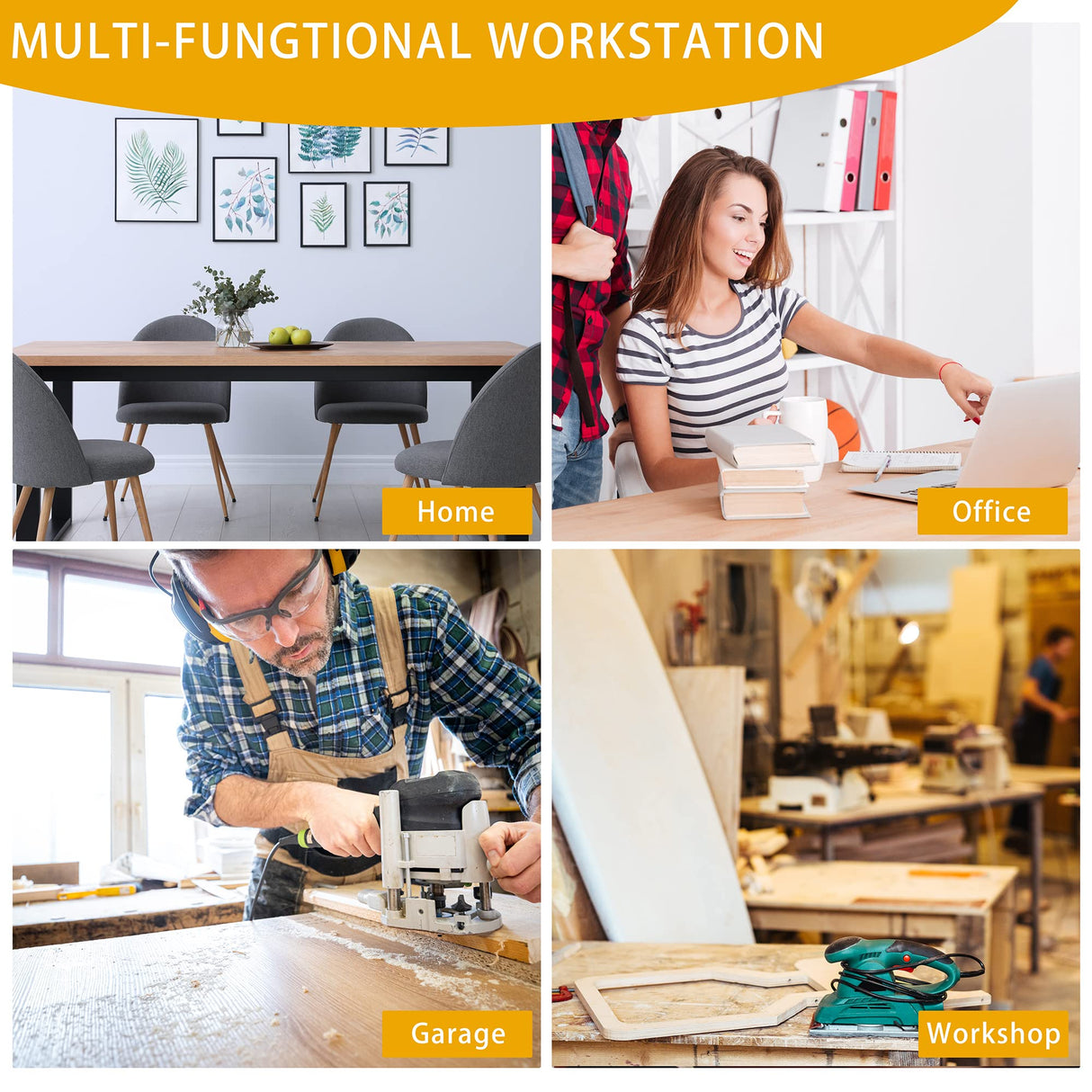 Betterhood 48" Heavy-Duty Adjustable Workbench for Garage, Rubber Wood Shop Table W/Rubber Pads, Hardwood Workstation Weight Capacity Over 2000 Lbs Betterhood