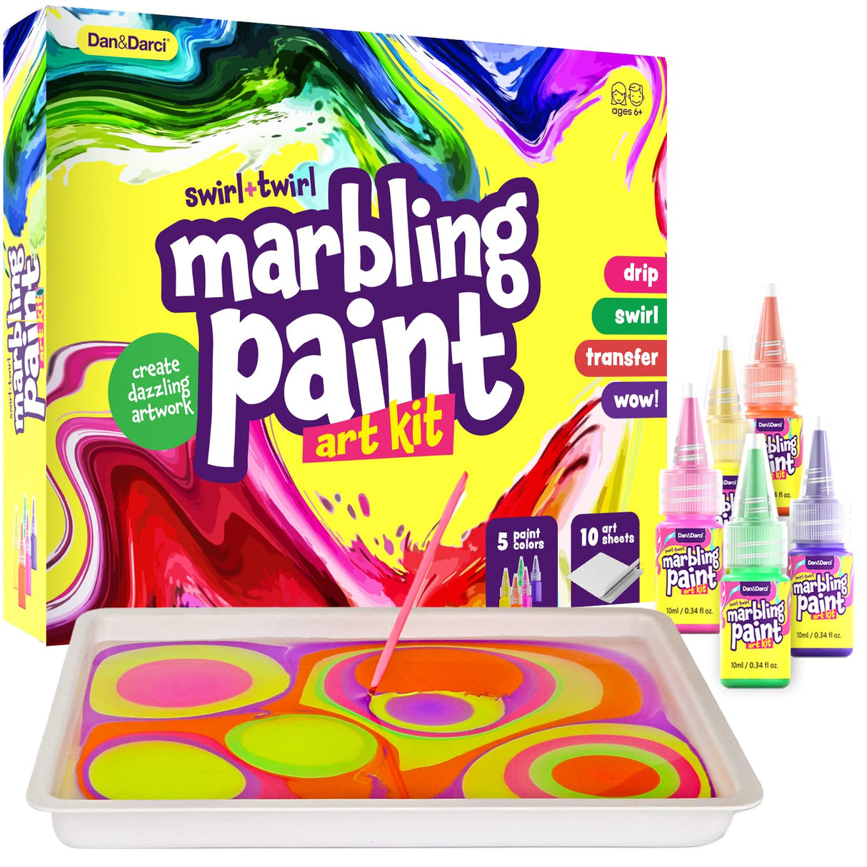 Marbling Paint Art Kit for Kids - Arts and Crafts Gifts for Girls & Boys Ages 6-12 Years Old - Craft Kits Set - Best Paint Gift Ideas Activities Toys Dan&Darci