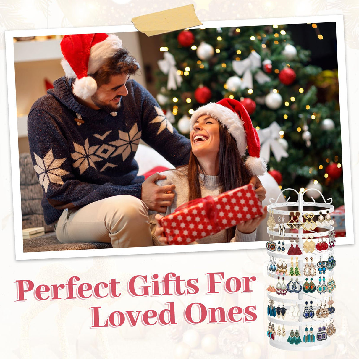 MODOWEY 6 Tier Rotating Earring Holder Organizer, Adjustable Metal Earring Display Stand Storage Rack, 264 Holes Earring Tree Organizer for Women MODOWEY