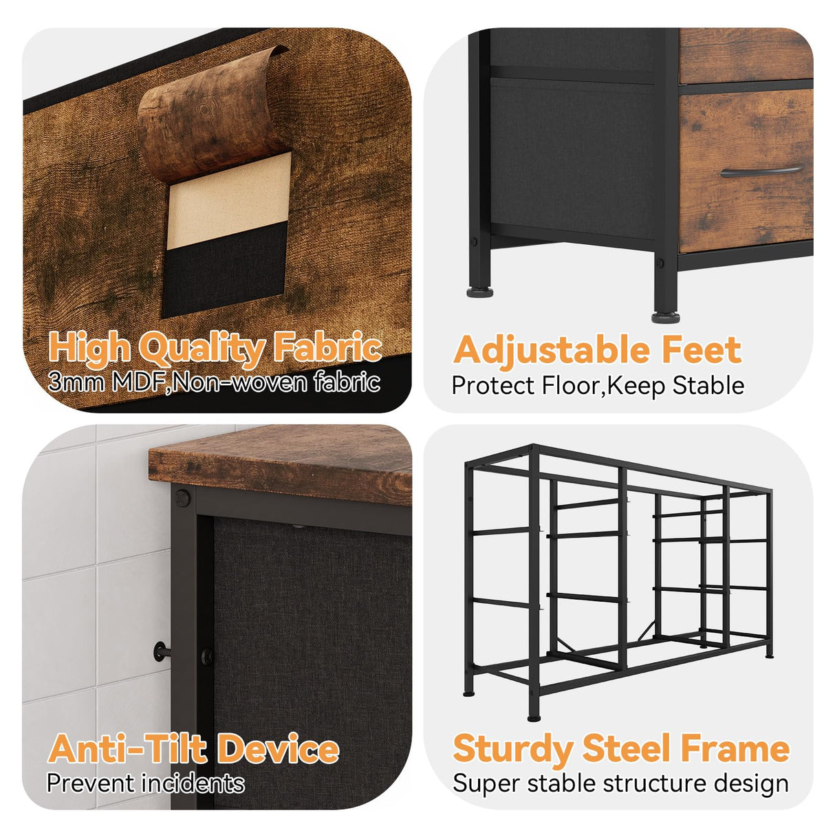 Jojoka Wide Dresser with 10 Large Drawers for 55'' Long TV Stand with Power Outlet Entertainment Center, Storage Fabric Drawer Unit for Bedroom, Jojoka