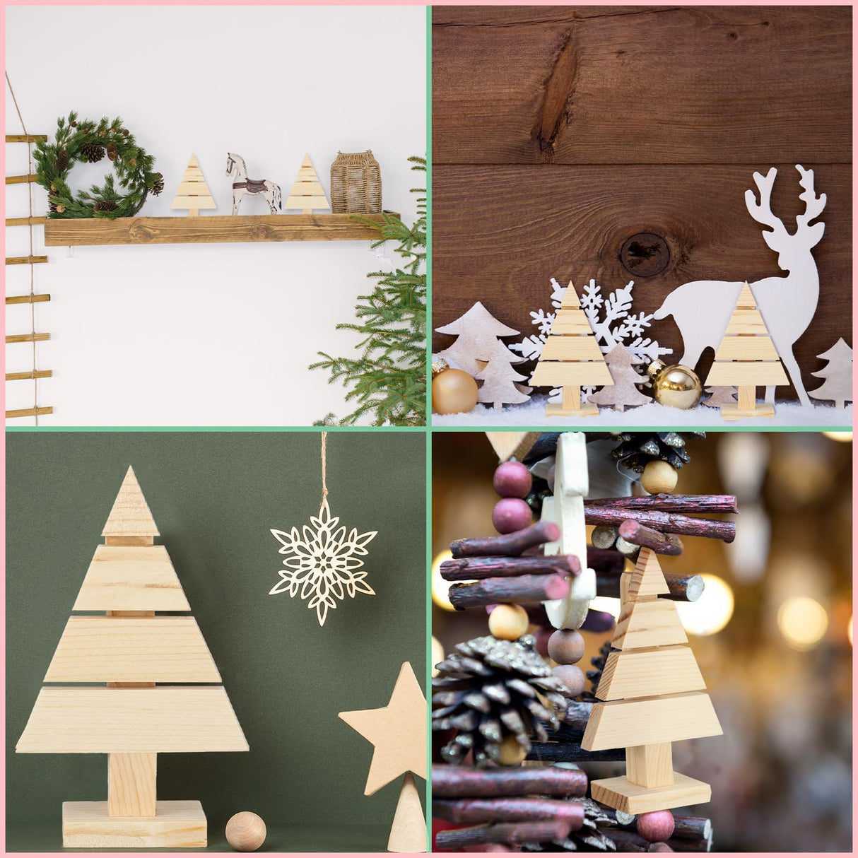 Geetery 12 Pcs Wooden Christmas Tree Standing Unfinished Wood Christmas Tree Pallet Ornaments 4 x 2.6 Blank Rustic Farmhouse Tree Shaped Craft Geetery
