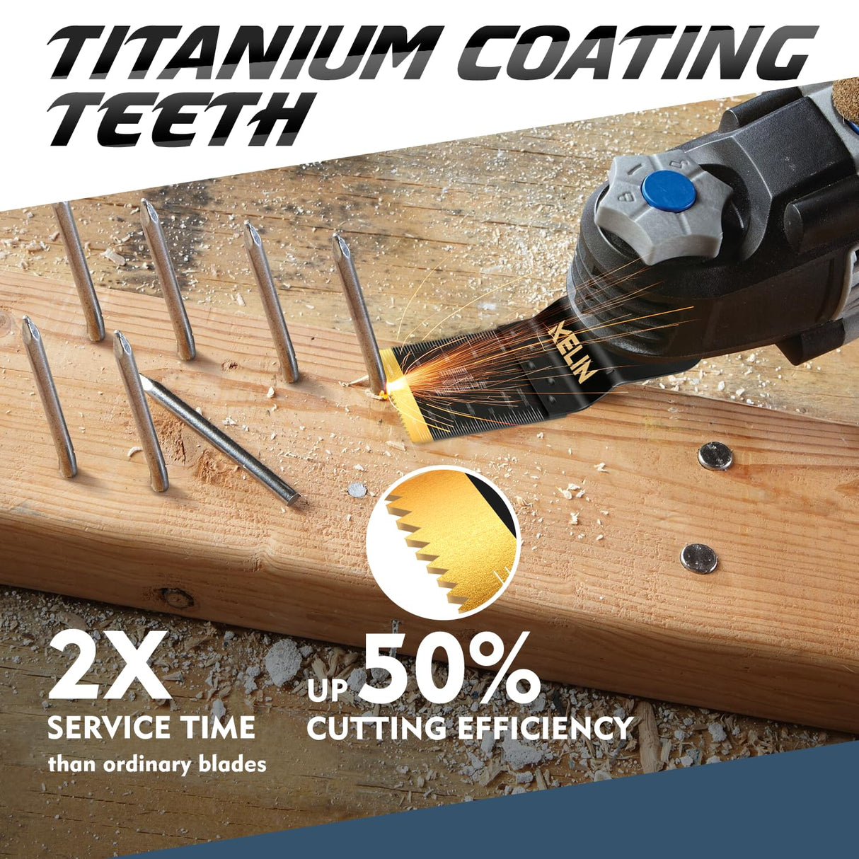 KELIN 16pcs Titanium Oscillating Tool Blades, Universal Multitool Blades for Metal Wood Cutting, Oscillating Saw Blade for Metal Hard Material, Multi KELIN