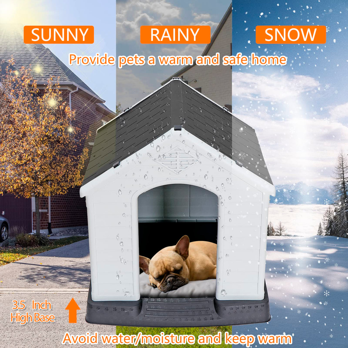 Pet Republic Large Plastic Dog House Indoor Outdoor Doghouse Dog Kennel Easy to Assemble Puppy Shelter w/Air Vents Elevated Floor Waterproof Pet Republic