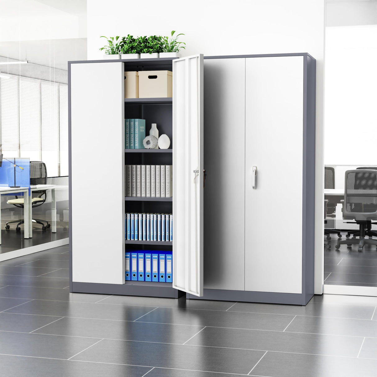 INTERGREAT Metal Garage Storage Cabinet, 72" Tall Locking Storage Cabinet with 2 Doors and 4 Adjustable Shelves, Steel Tool Locking Cabinet for Home INTERGREAT