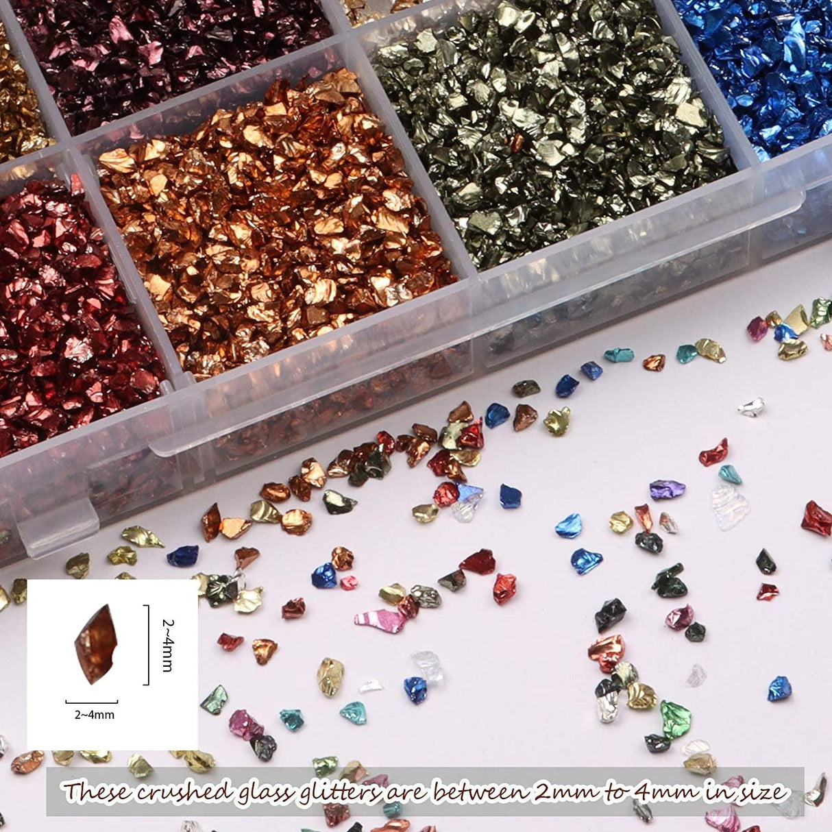 Crushed Glass Glitter, 24 Colors Irregular Crystal Chips Chunky Flakes Sequins Crushed Glass for Resin Geode Art Nail Arts Craft DIY Vase Filler WoodArtSupply