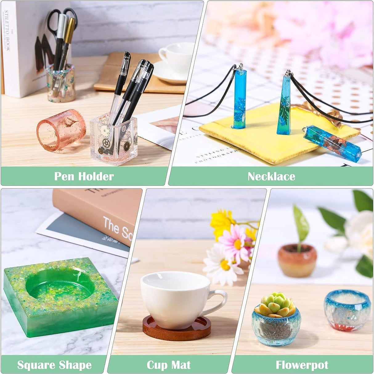 Silicone Resin Molds Kit 26PCS, Epoxy Molds, Large Casting with 12 Glitter Sequins for UV Casting, Including Sphere, Cube, Pyramid, Square, Coaster, WoodArtSupply