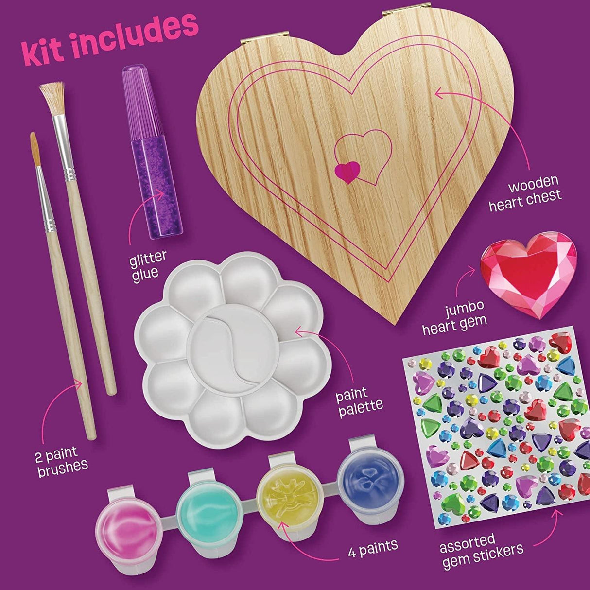 Paint Your Own Wooden Kids Heart Treasure Box Kit - Art Kits for Toddler Girl - Arts and Craft WoodArtSupply