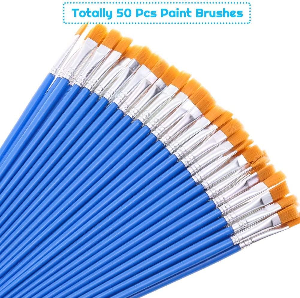 50 Pcs Flat Paint Brushes for Touch Up, Small Paint Brushes for Classroom Crafts Paint Brushes WoodArtSupply