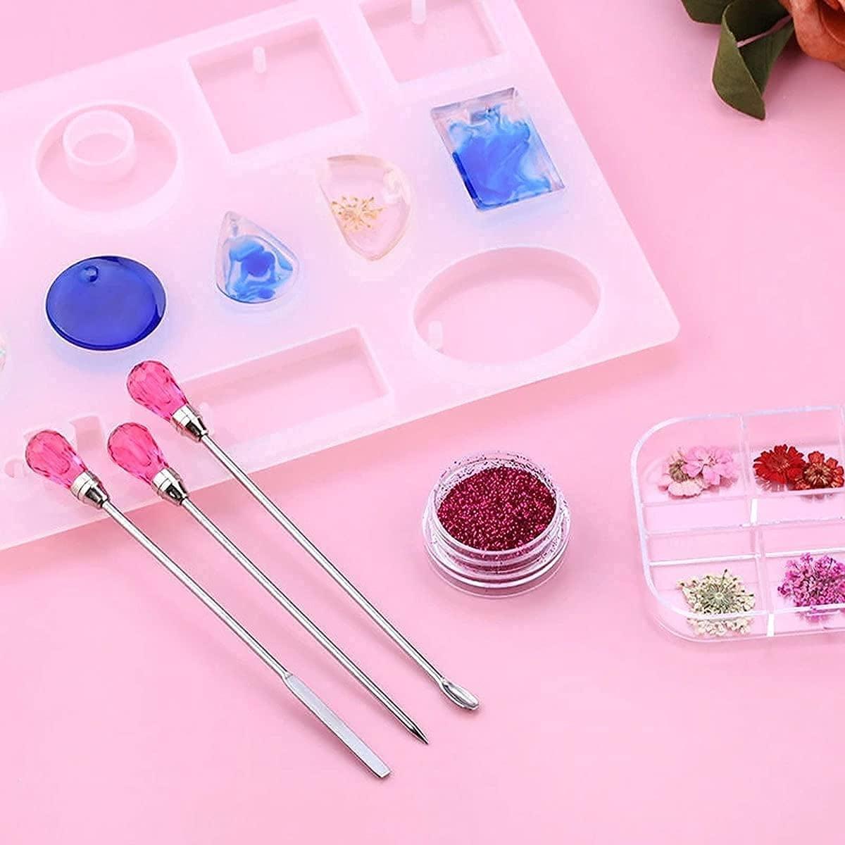 11 Pcs Silicone Resin Mold Tools Set Stirring Needle Spoon Tool Tweezers Precision Kit, Anti-Static Electronics Tweezers Set for Resin Art WoodArtSupply