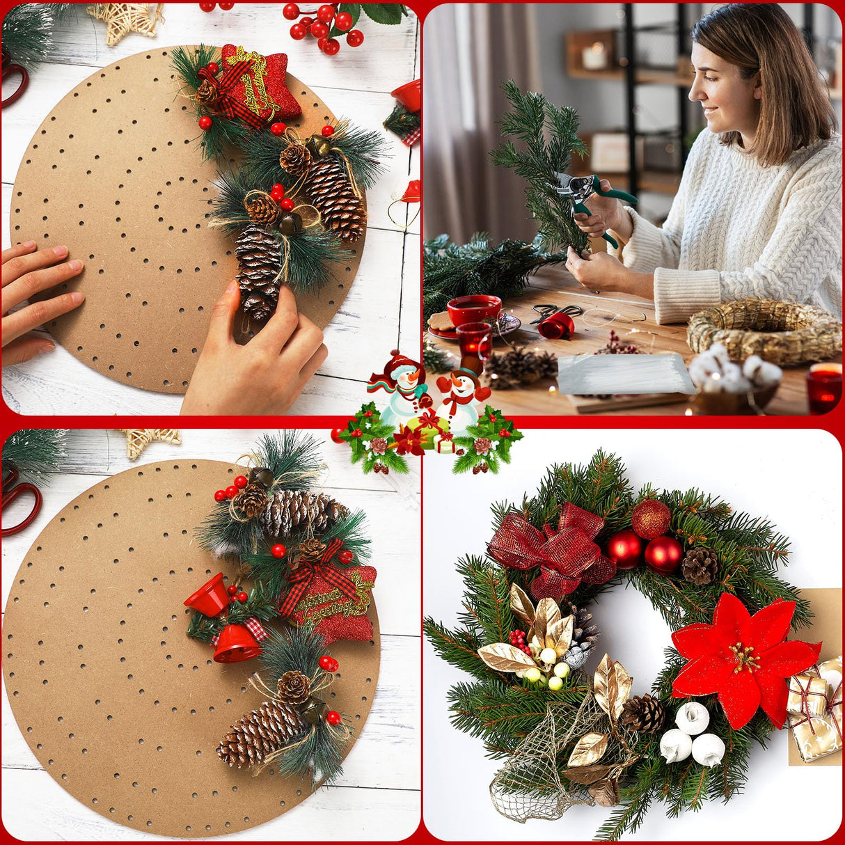 Thyle 6 Pcs Round Wreath Boards with Holes Wooden Summer Wreath Flower Boards Wood Ring Wreath Frame Supplies with 100 Nylon Cable Ties for DIY Thyle
