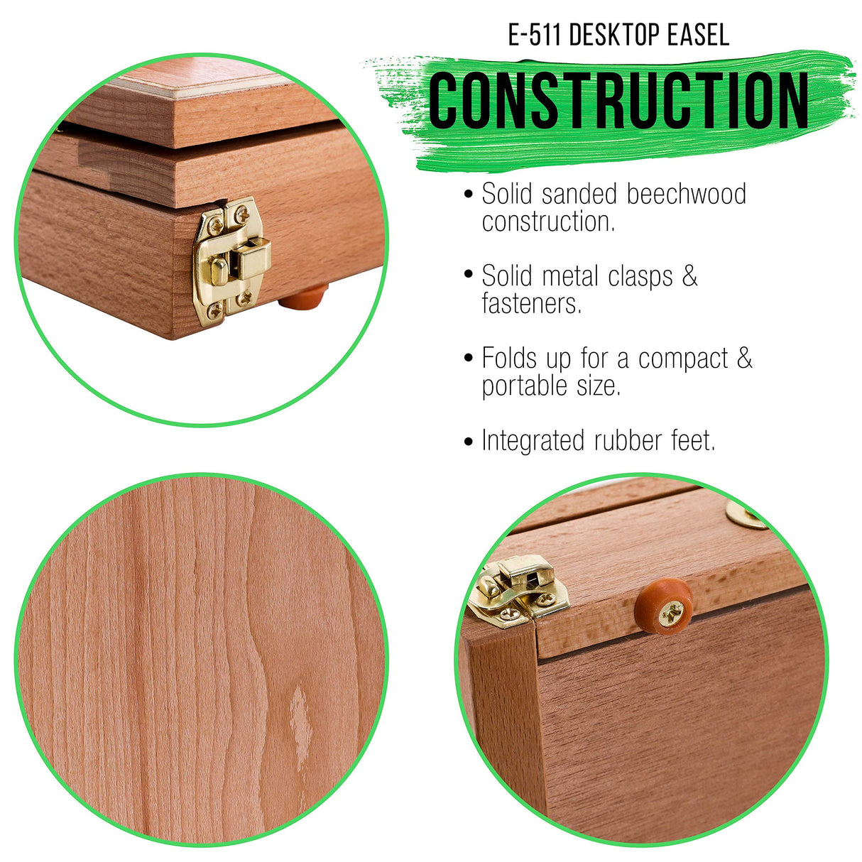 U.S. Art Supply Solid Solana Adjustable Wood Desk Table Easel with Storage Drawer, Paint Palette, Premium Beechwood - Portable Solid Wooden Artist US Art Supply