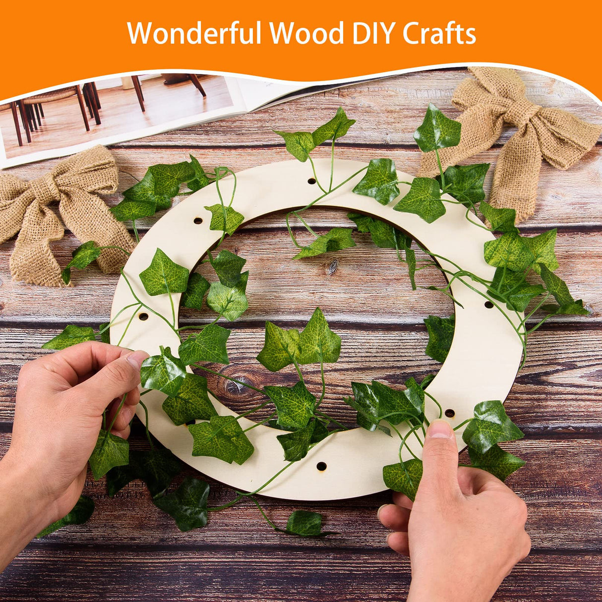 12 Pcs Wooden Wreath Frames for Crafts Unfinished Wooden Craft Floral Hoop Rings DIY Christmas Garland Wood Hanging Decorations for DIY Christmas AWIZOM