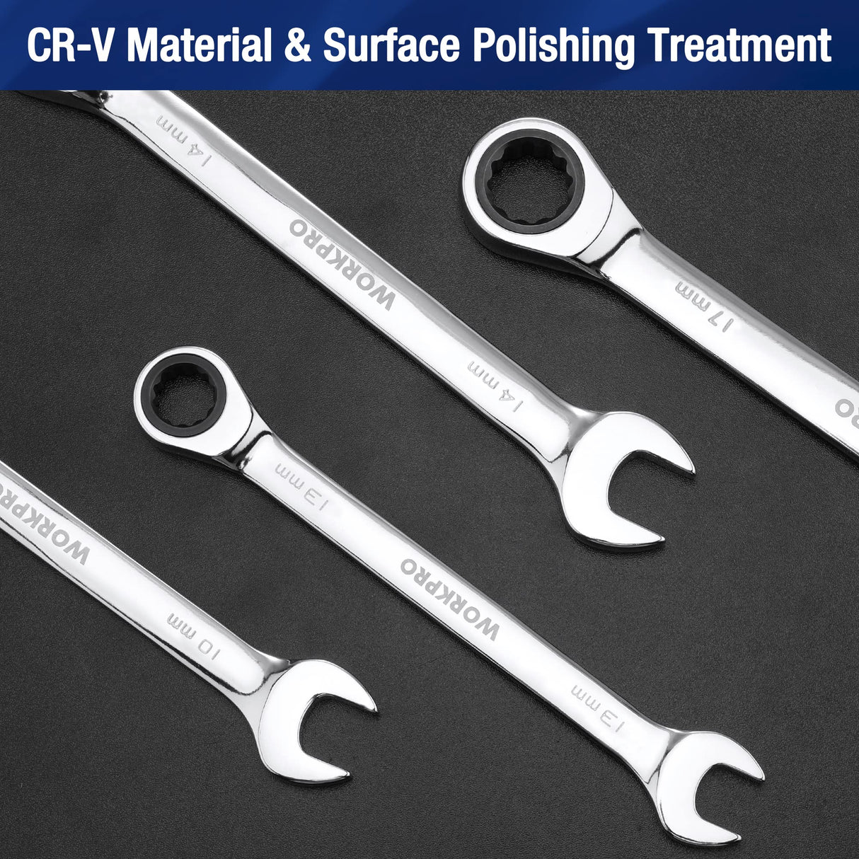 WORKPRO 22-Piece Ratcheting Combination Wrench Set, 72 Teeth, Combo Ratchet Wrenches Set with Organizer Box, Metric 6-18mm & SAE 1/4-3/4" WORKPRO