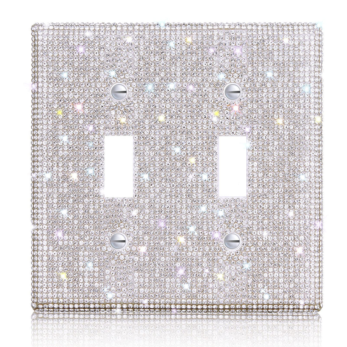 Shiny Rhinestones Wall Plate Cover Switch Cover Outlet Covers Wall Plate Cover Switch Cover Decorative Bling Switch Cover (Silver,2-Gang Toggle) Yookeer