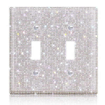 Shiny Rhinestones Wall Plate Cover Switch Cover Outlet Covers Wall Plate Cover Switch Cover Decorative Bling Switch Cover (Silver,2-Gang Toggle)
