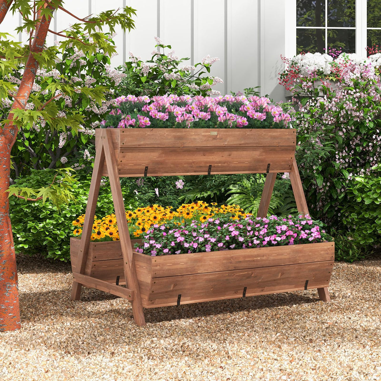 CLEEMAN Vertical Raised Garden Bed, Tiered Wooden Flower Bed with 3 Planter Boxes and 6 Drainage Holes for Vegetable, Flower, Fruit, Indoor Outdoor CLEEMAN