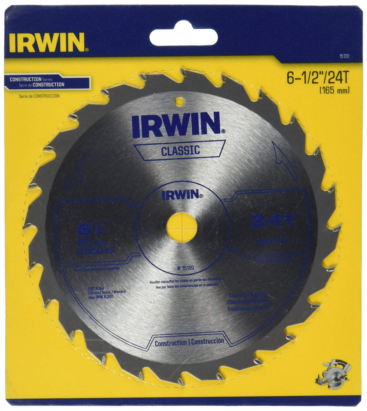 IRWIN Tools Classic Series Carbide Cordless Circular Saw Blade, 6 1/2-inch, 24T (15120) IRWIN