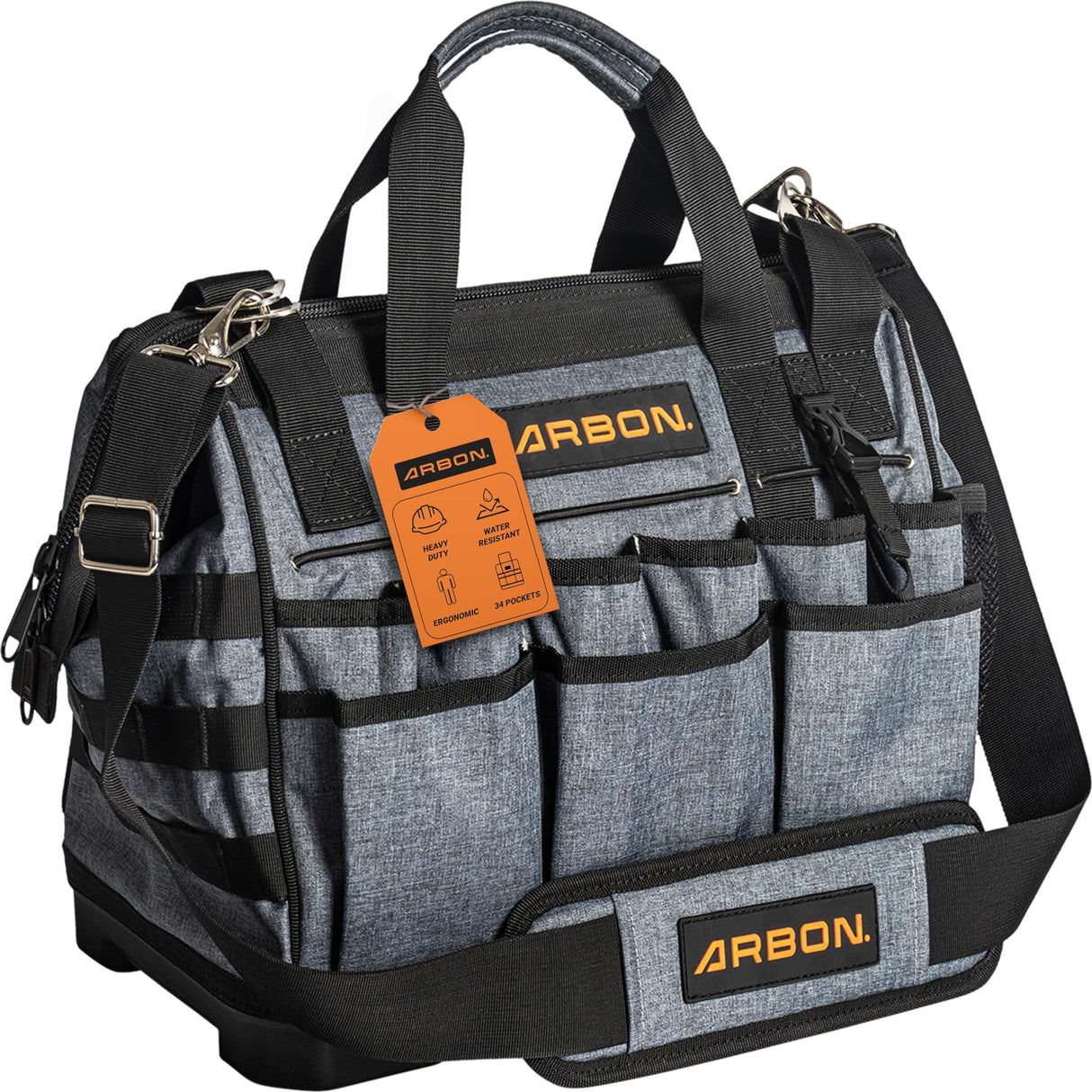 ARBON Tool Bag 16 Inch with Molded Base MOLLE System Heavy Duty Open Mouth Top Large Toolbag Tote Box Bags Storage Organizer for Men and Women Arbon