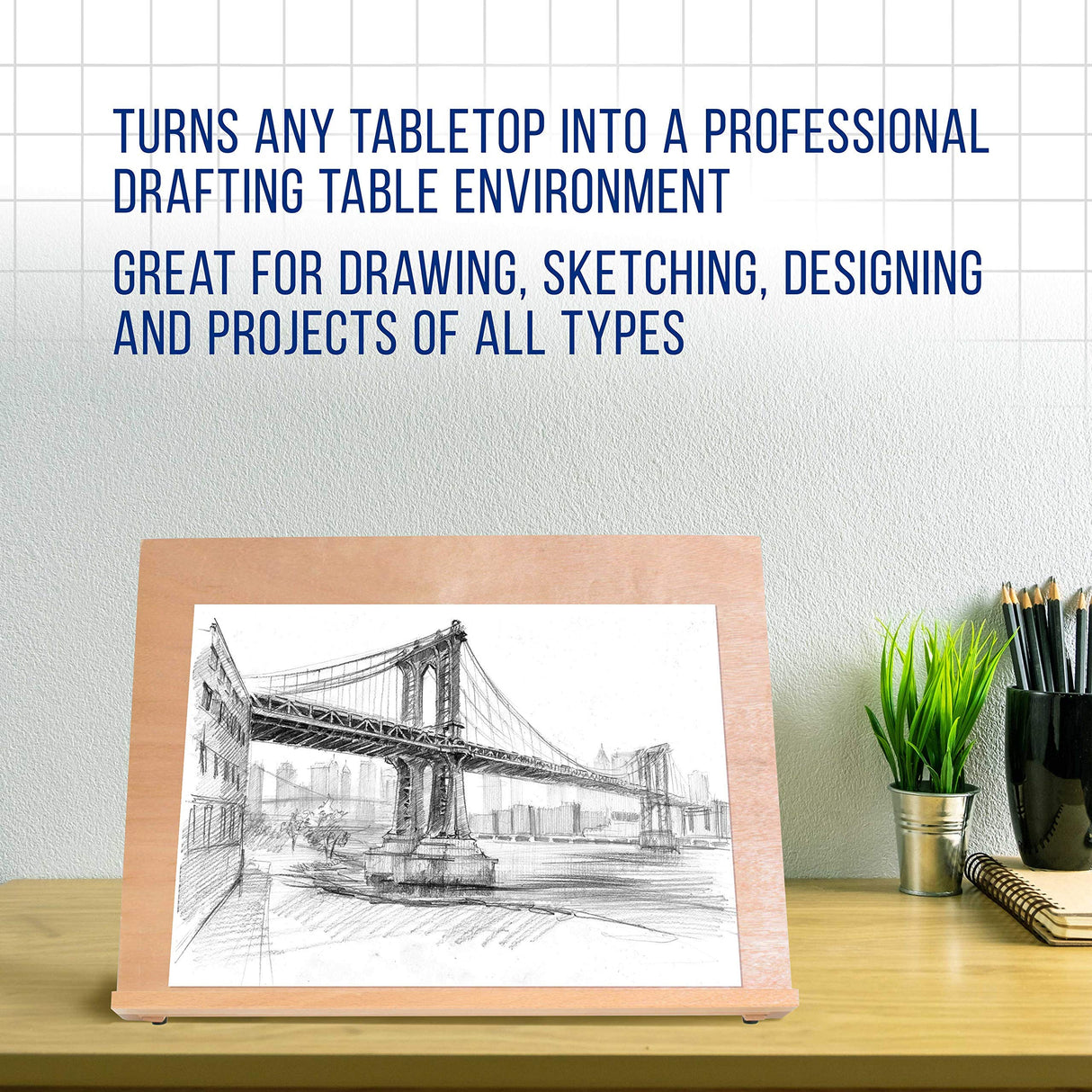 U.S. Art Supply Large 18-1/2" Wide x 14-1/8" (A3) Tall Artist Adjustable Wood Drawing Board Bundle with 11" x 14" Side Spiral Bound - 60lb Sketch U.S. Art Supply