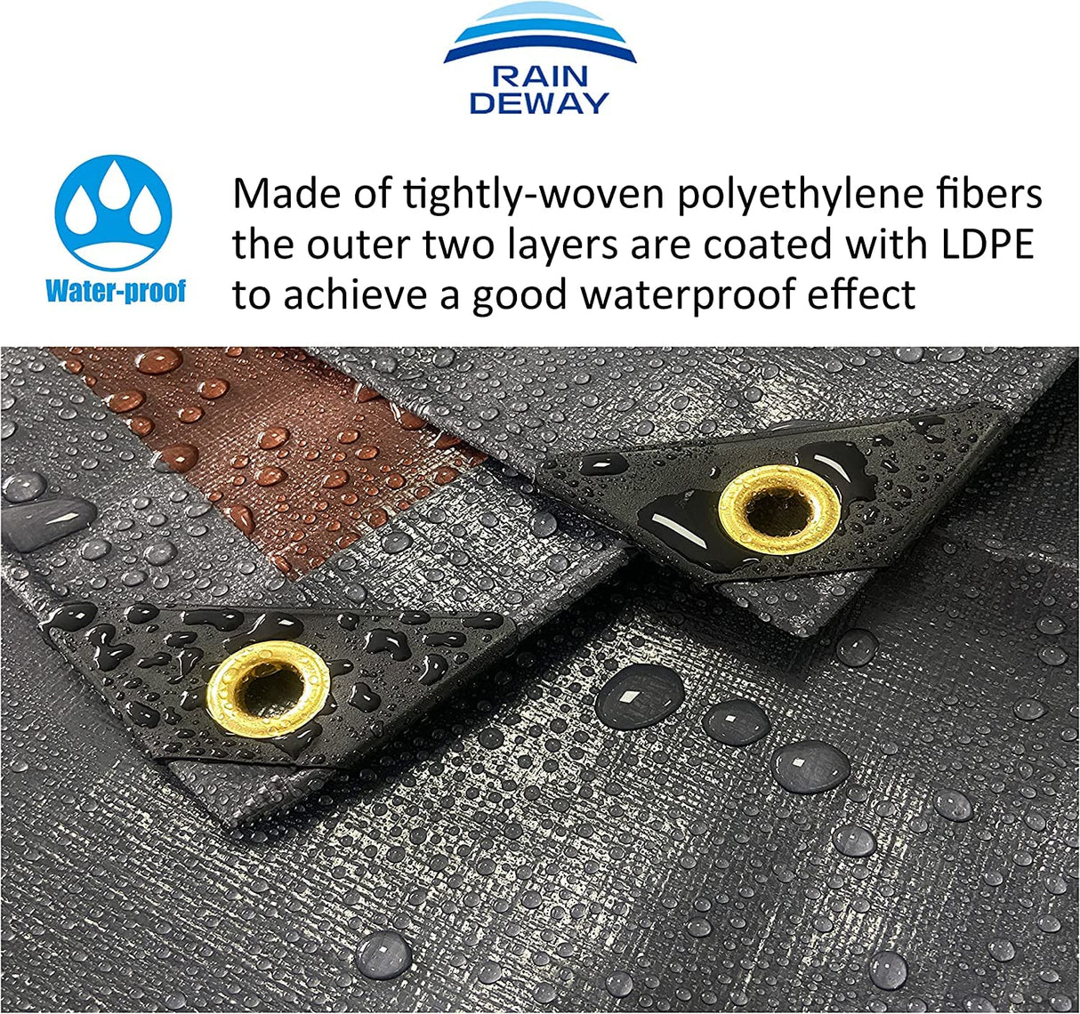 RAINDEWAY 10x20 Feet Super Heavy Duty Tarp 18 Mil, UV Resistant, Weatherproof, Multipurpose Waterproof Poly Tarp with Reinforced Edges, Brown/Gray RAINDEWAY