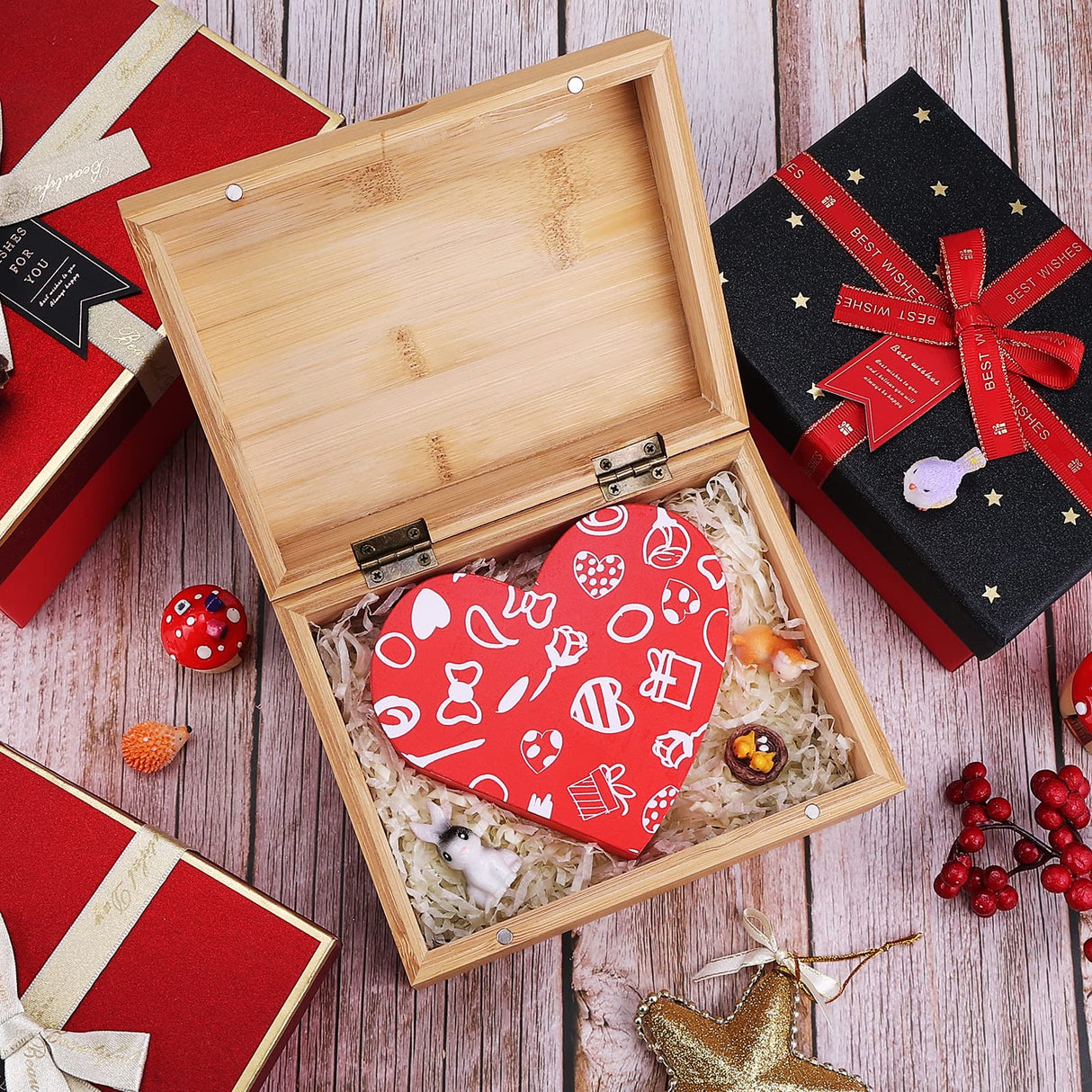 Woiworco Small Bamboo Wooden Box with Hinged Lid, 6.7 x 5.1 x 3.1 inch Natural Wooden Boxes Box for Crafts Art and DIY Hobbies, Decorative Box and Woiworco