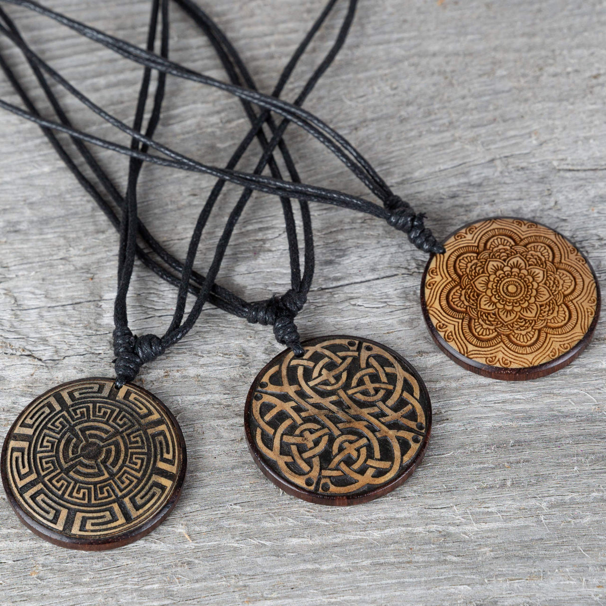Earth Accessories Adjustable Handmade Carved Organic Wood Necklace for Women - Large Wooden Necklace with Pendant or Wood Jewelry Earth Accessories