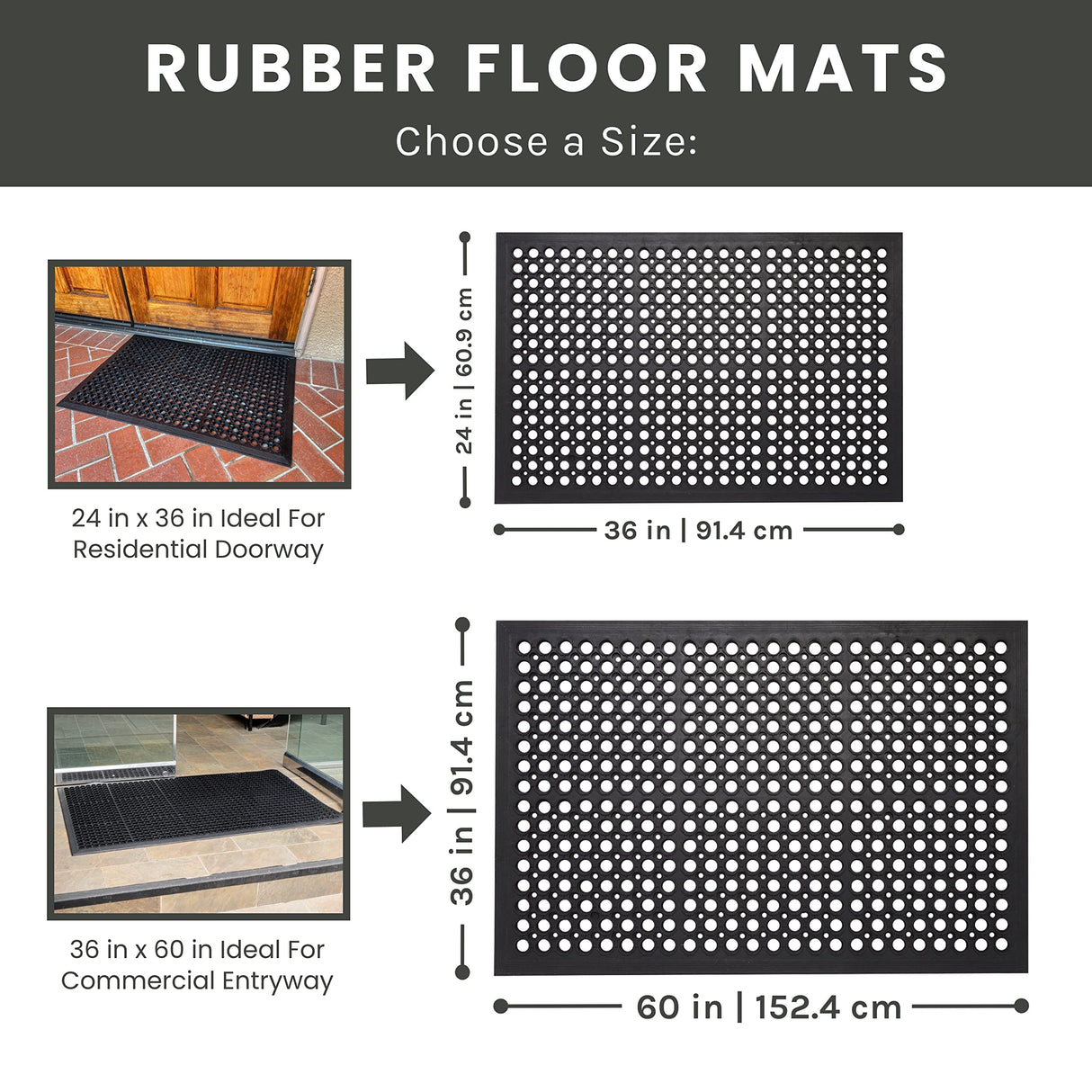 Envelor Anti Fatigue Rubber Floor Mat Non-Slip Restaurant Mat for Floors Bar Drainage Mat Doormat Utility Garage Home Slip Pool Entry 24 x 36 Inches Envelor