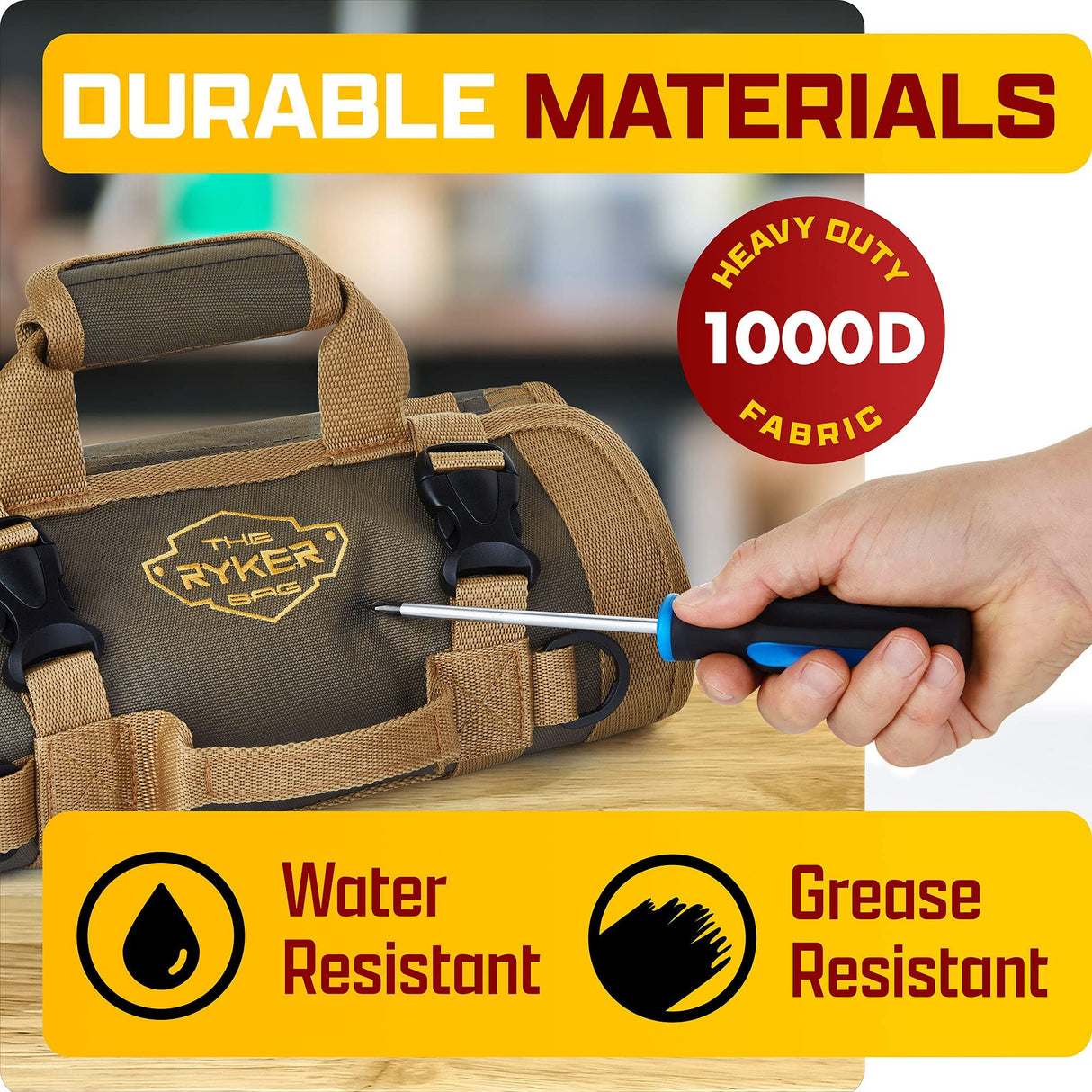 The Ryker Bag Tool Organizers - Small Tool Bag W/Detachable Pouches, Heavy Duty Roll Up Tool Bag Organizer : 6 Tool Pouches - Gifts for Dad Tool Roll The Ryker Bag