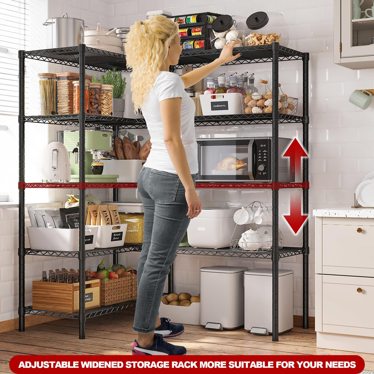 REIBII 58''W Storage Shelves Load 1400LBS Wire Shelving Unit 5 Tier Metal Shelving for Storage Rack Shelves for Storage Heavy Duty Garage Shelf REIBII