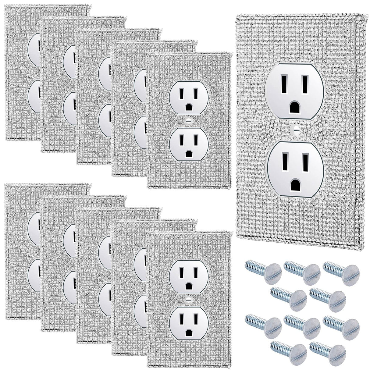 Kathfly 10 Pcs Silver Shiny Wall Plate Rhinestones Outlet Covers Decorative Bling Socket Covers for Outlets Glitter Wall Socket Cover for Room Home Kathfly
