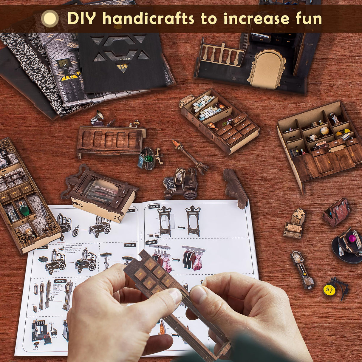 Wimlade DIY Book Nook Kit, Miniature Book Nook kit, Wooden 3D Puzzle Bookend Bookshelf Insert Decor, Halloween/Christmas Decorations/Gifts for Adults Wimlade