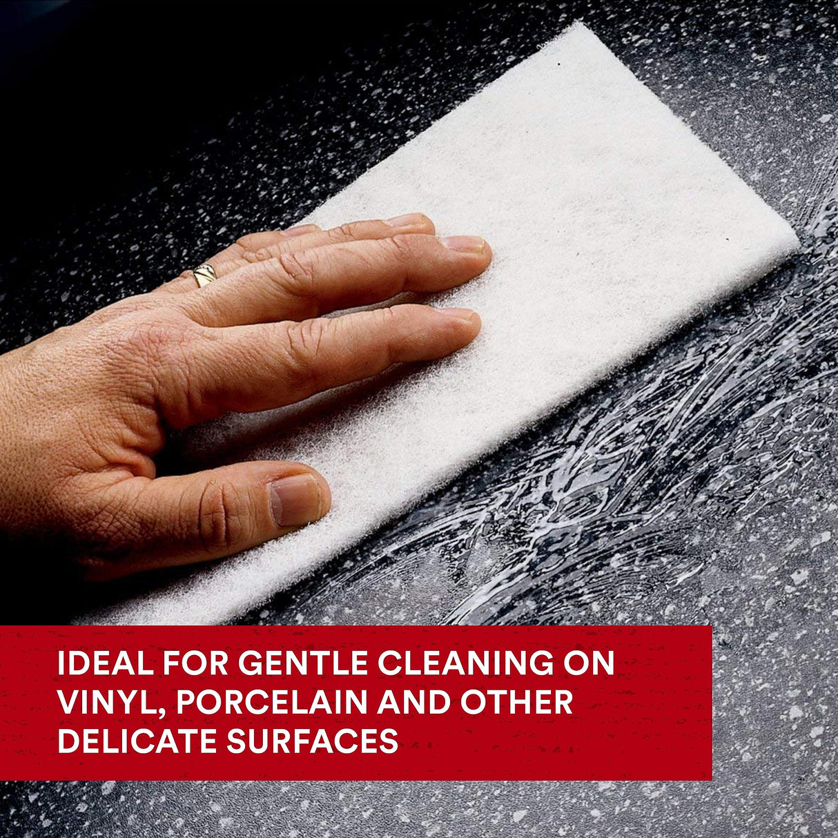 3M Scotch-Brite Light Cleansing Hand Pad 7445, 6 in x 9 in, Mild Abrasive Hand Sanding Pad, For Metal, Vinyl, Porcelain and Other Delicate Surfaces, 3M