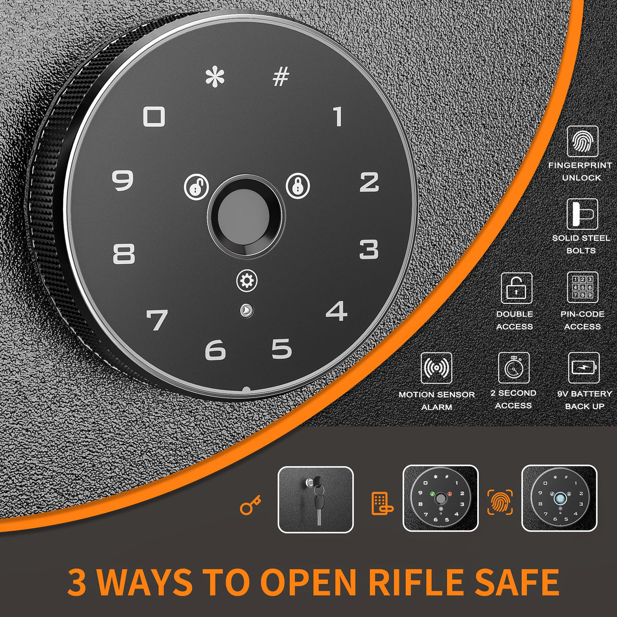 INTERGREAT Fingerprint Rifle Gun Safe, 4-10 Gun Safes for Home Rifle and Pistols, Quick Access Rifle Safe for Pistols and Shotguns, Gun Locker with 3 INTERGREAT