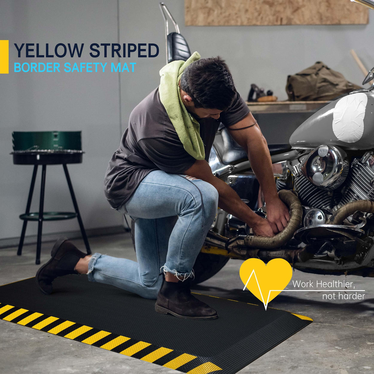 FEATOL Anti Fatigue Mats Industrial, Ergonomic Standing Floor Mat, Work Mats for Standing,Black with Yellow Border Safety Mat 20" x 32"-Standing FEATOL
