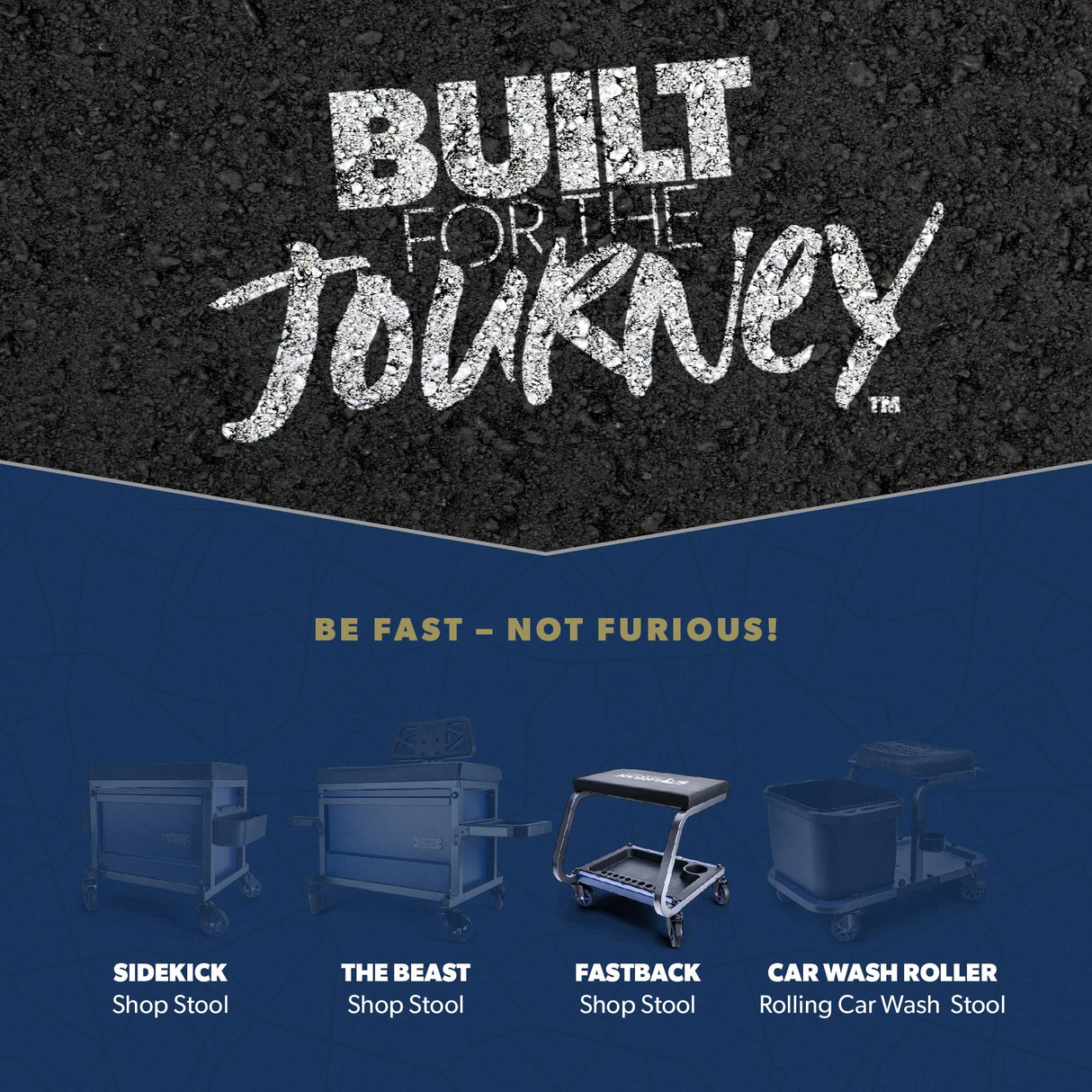 URBANTRANSIT FastBack Shop Stool - 350 Lb Capacity Rolling Stool for The Garage and Workshop, With Organizer Tray and Cupholder - 3 Inch Premium URBANTRANSIT