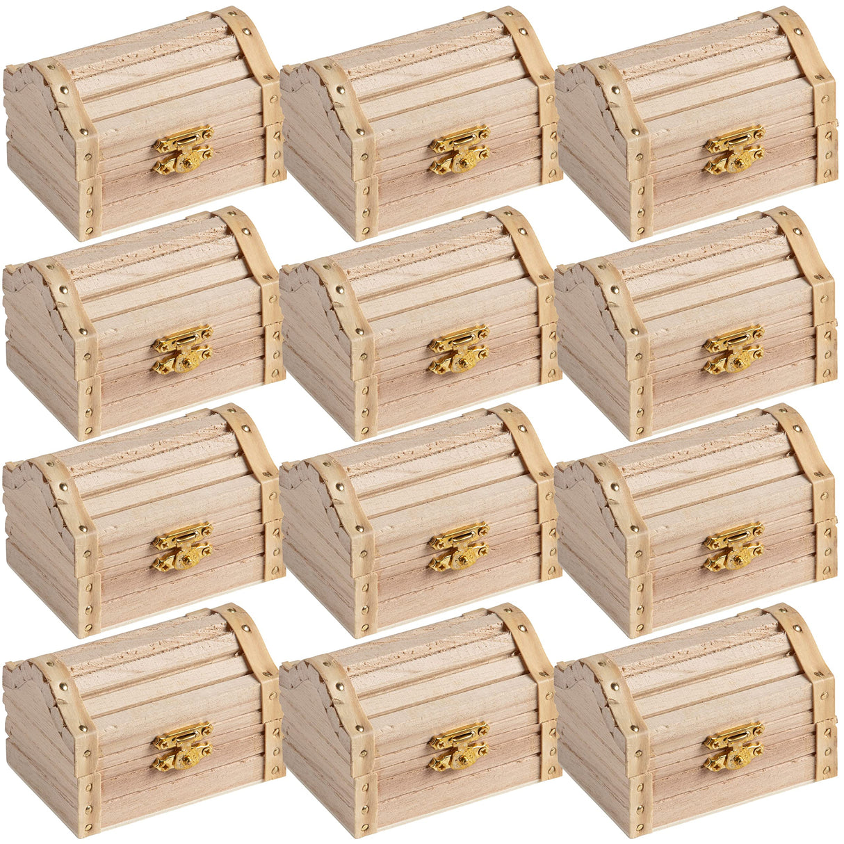 3.5” Unfinished Wood Treasure Chest by Make Market - Ready-to-Decorate Wood Box for Trinkets, Coins, Valuables - Bulk 12 Pack Make Market