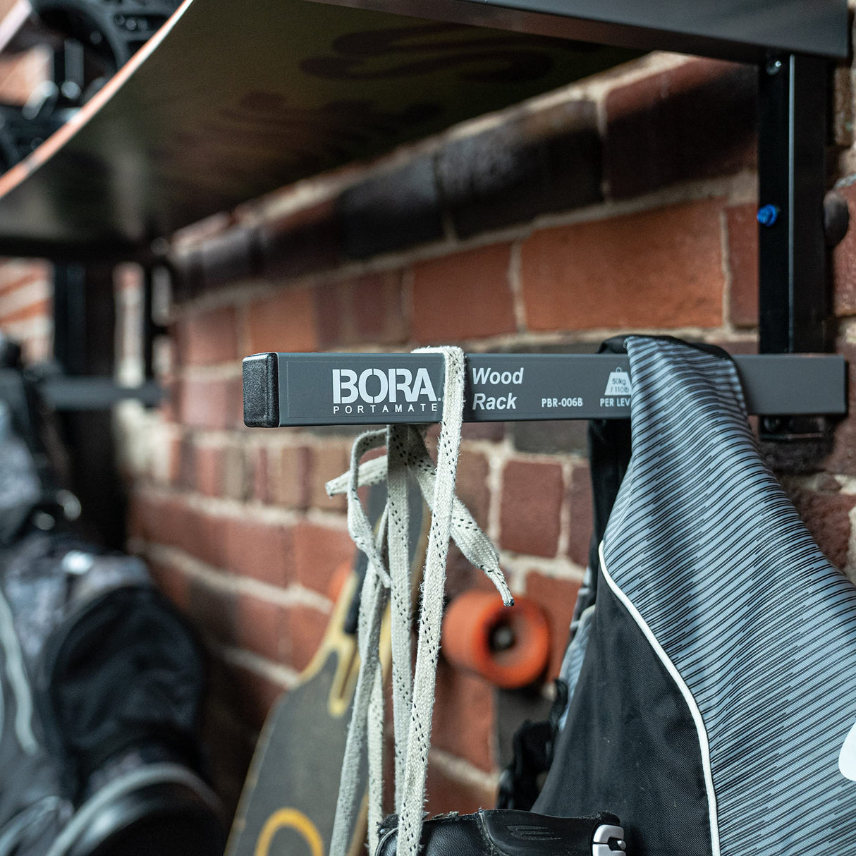 Bora Portamate Wood Organizer and Lumber Storage Metal Rack with 6-Level Wall Mount – Indoor and Outdoor Use, Black/Grey - PBR-006B Bora