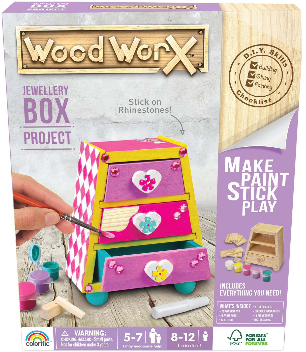 Goliath Wood Worx Jewellery Box Project - Make, Paint, Stick, Play - Wood Craft Kit Goliath