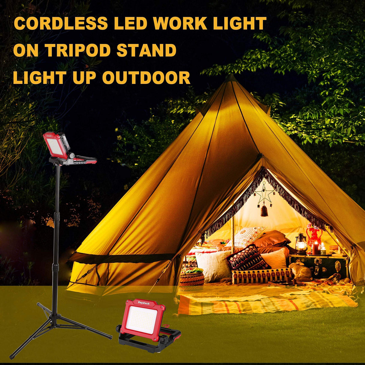 DAYATECH Rechargeable Cordless LED Work Light, 3500 LM, 25 W Compatible with DEWALT, MILWAUKEE, MAKITA, BOSCH, Black&Decker, Porter Cable, STANLEY DAYATECH