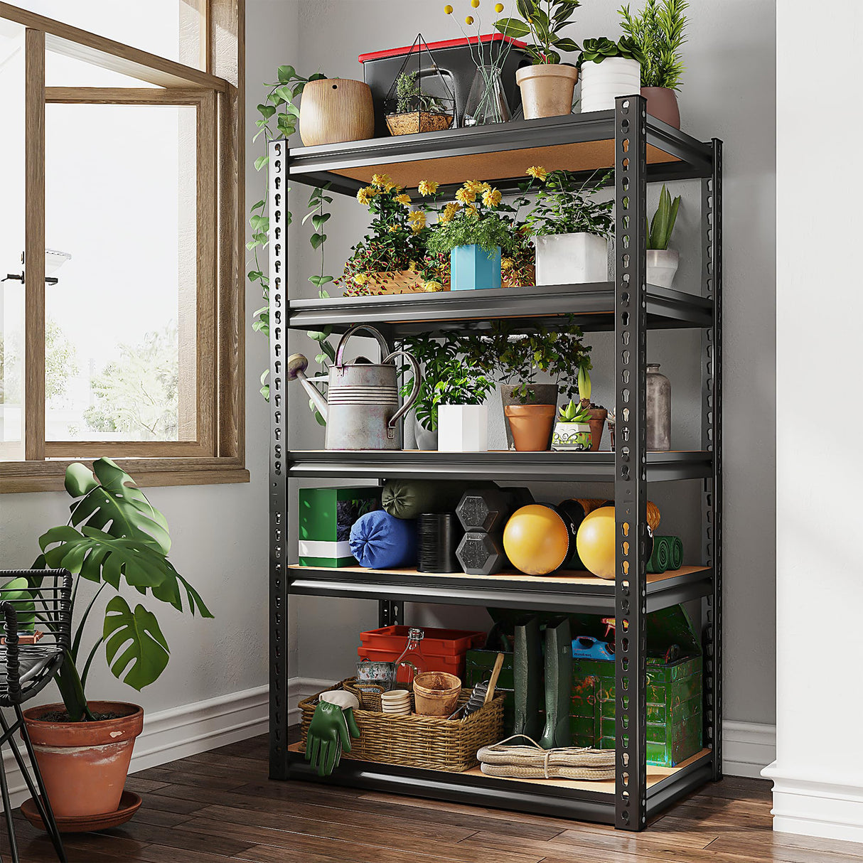 Bepatio Garage Shelving 5 Tier Storage Shelves Heavy Duty Shelving Adjustable Garage Storage Shelves Metal Shelves for Storage Loads 1500LBS Metal Bepatio