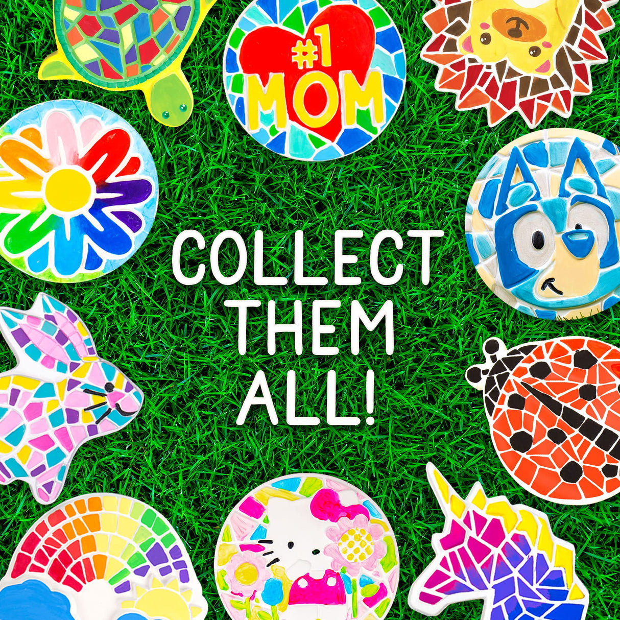 Creative Roots Mosaic Turtle Stepping Stone, Includes 8.25" Ceramic Stepping Stone & 6 Vibrant Paints, Mosaic Stepping Stone Kit, Paint Your Own Creative Roots