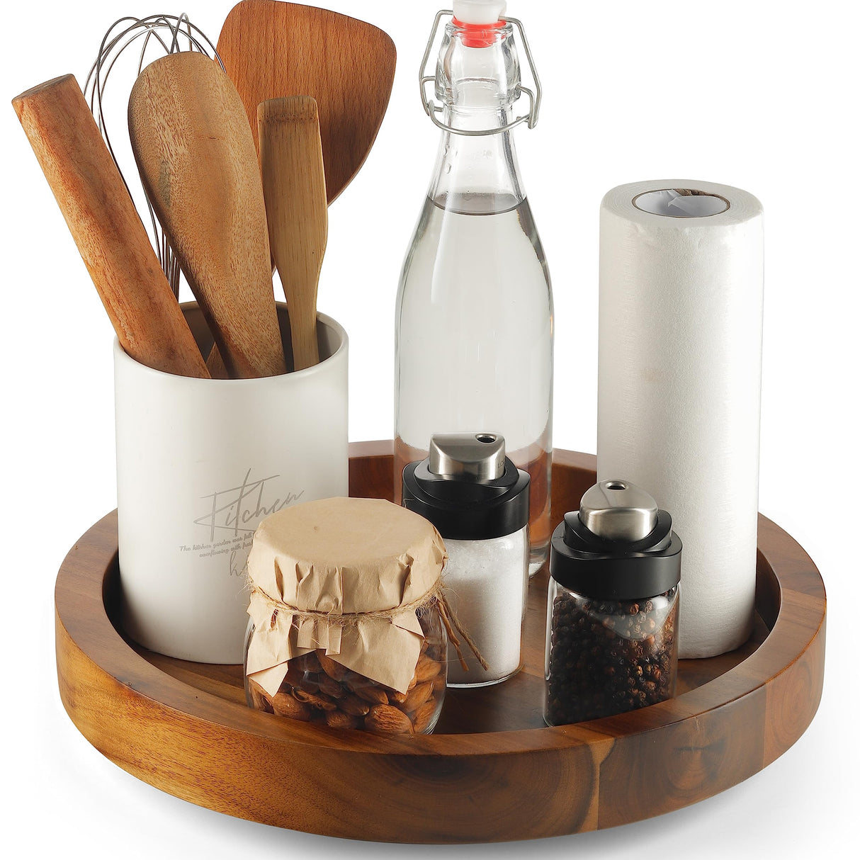 TIDITA 10" Acacia Lazy Susan Turntable for Table - Wooden Charcuterie Boards Cheese Board - Extra Large Lazy Susan Organizer - Kitchen Turntable for Tidita