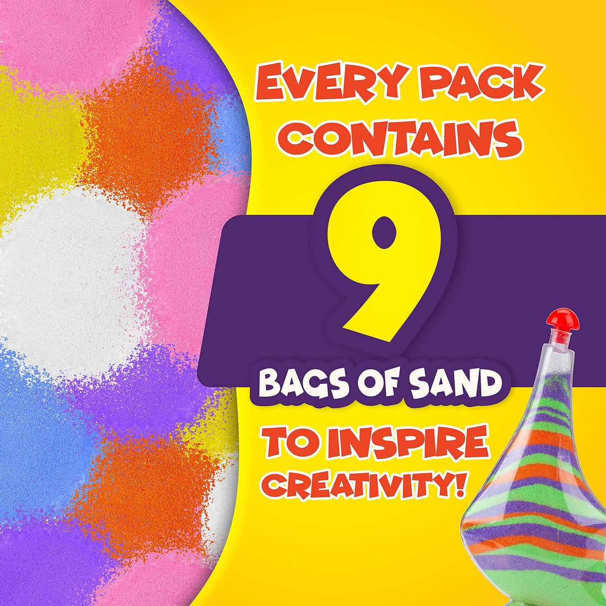 Creative Kids Sand Art Activity Kit for Kids - 10 Sand Art Bottles and 10 Colored Cool Sand Bags + Glitter Sand - Create Your Own Sand Art - DIY Arts Creative Kids