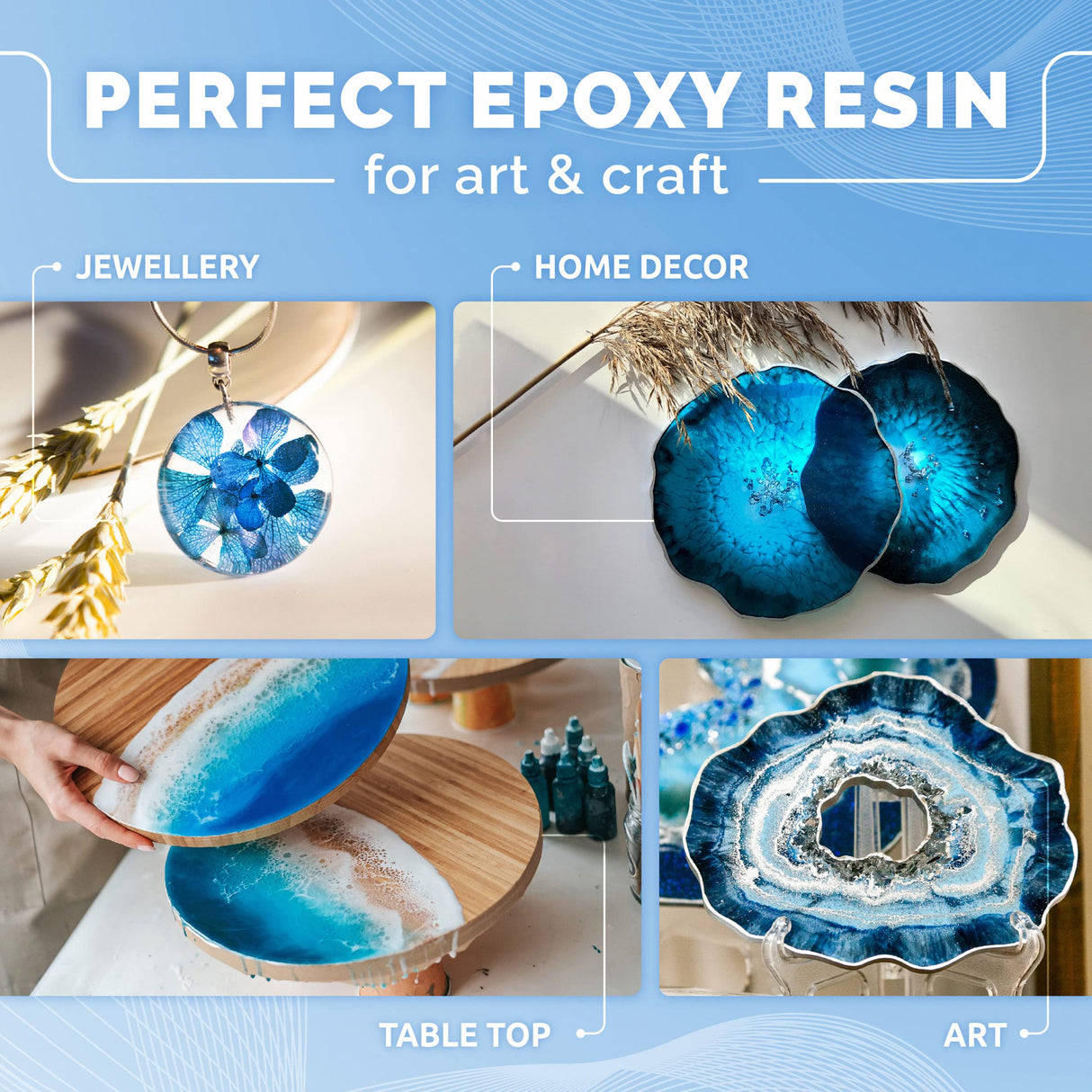 Craft Resin 34Oz Epoxy Resin Kit - Crystal Clear Epoxy Resin Kit & Hardener for DIY Art, Mold Casting, Wood, Jewelry Making, Coasters, Table Top, Craft Resin
